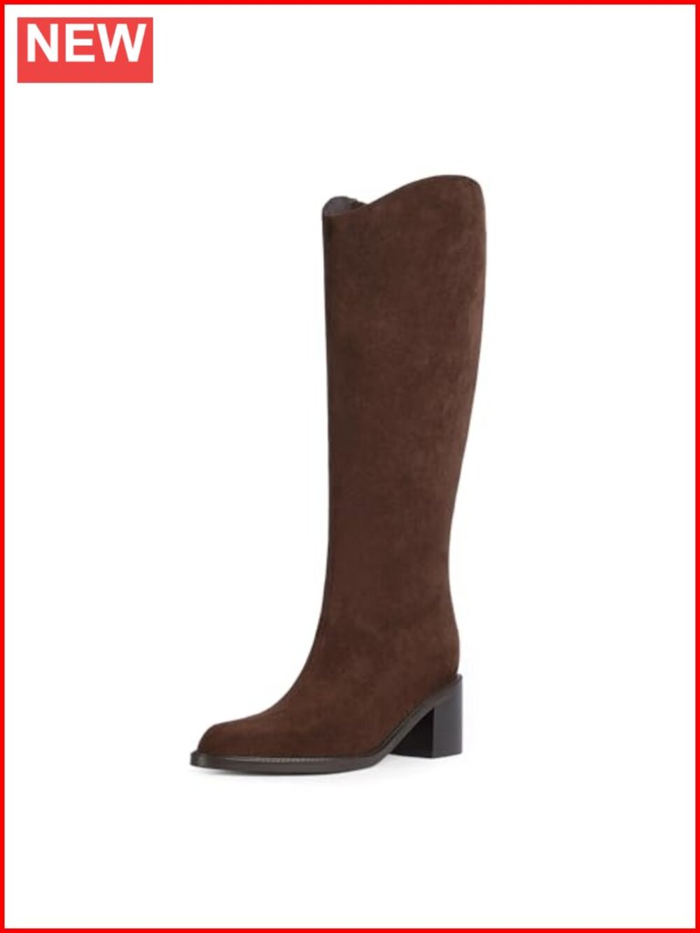 Pointed Toe Knee High Boots Chunky Block Heel Faux Suede Tall Boots